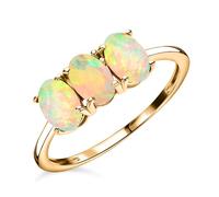 TJC Opal Trilogy Ring for Women in 14ct Gold Plated 925 Sterling Silver Size T Prongs Setting October Birthstone Metal Wt. 1.1 Grams