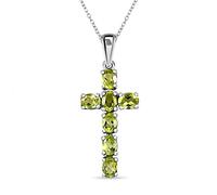 TJC Peridot Cross Necklace for Women in Platinum Plated 925 Sterling Silver Size 20 Inches with Prong Setting with Lobster Clasp Green Coloured August Birthstone Metal Wt. 3.85 Grams