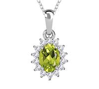 TJC Peridot Halo Necklace In Platinum Plated 925 Sterling Silver for Women Size 20 Inches Prong Setting with Simulated White Zircon Green Coloured August Birthstone