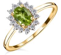 TJC Peridot Halo Ring for Women in 14ct Gold Plated 925 Sterling Silver Size P Prongs Setting Green Coloured August Birthstone Metal Wt. 1.5 Grams