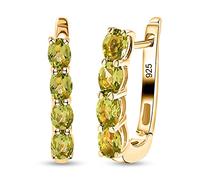 TJC Peridot Hoop Earrings for Women with Fish Hook in 14ct Gold Plated 925 Sterling Silver Prongs Setting Gift for Wife Green Coloured August Birthstone Metal Wt. 2.44 Grams