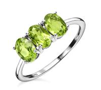 TJC Peridot Three Stone Ring for Women in Platinum Plated 925 Sterling Silver Size O Prongs Setting Forever Together Gemstone Green Coloured August Birthstone Metal Wt. 1.6 Grams