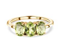 TJC Peridot Trilogy Ring for Women in 14ct Yellow Gold Plated 925 Sterling Silver Size R Prong Setting Green Coloured August Birthstone Metal Wt. 1.1 Grams