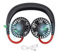TJC Portable Neck Fan Rechargeable with LED, Holiday Essentials for Women, Round Cooling Face Fan, Hands-Free, Personal, Quiet, Mini Fan for Travel, Office, Outdoor, Indoor with 3 Speed - Black