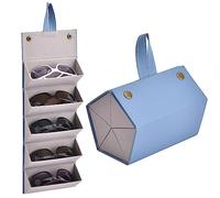 TJC Portable Sunglasses Travel Organizer 5 Slots Foldable Sunglasses Storage Case Eyeglasses Holder Box Multipurpose Compact Design Faux Leather Size 17x13x12 cm Sky Blue