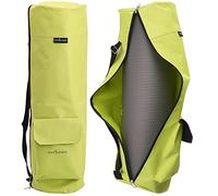 TJC Portable Yoga Mat Bag with Storage Pockets and Adjustable Shoulder Strap Yoga Mat Carry Luggage Bag Made of 100% Polyester Durable Lightweight Side Washable Travel Size 70x20x1 Cm - Green