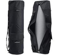 TJC Portable Yoga Mat Bag with Storage Pockets and Adjustable Shoulder Strap Yoga Mat Carry Luggage Bag Made of 100% Polyester Durable Lightweight Side Washable Travel Size 70x20x1 Cm - Black