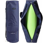 TJC Portable Yoga Mat Bag with Storage Pockets and Adjustable Shoulder Strap Yoga Mat Carry Luggage Bag Made of 100% Polyester Durable Lightweight Side Washable Travel Size 70x20x1 Cm - Navy Blue