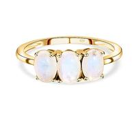 TJC Rainbow Moonstone Trilogy Ring for Women in 14ct Gold Plated 925 Sterling Silver Size R with Prongs Setting Metal Wt. 1.1 Grams