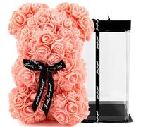 TJC Rose Teddy Bear Flower Bear with Gift Box Birthday Romantic Valentines Gifts for her Girlfriend Love Friends Wife Fiancée PE Material with Bow Tie Everlasting Forever Peach