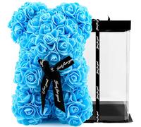 TJC Rose Teddy Bear Flower Bear with Gift Box Birthday Romantic Valentines Gifts for her Girlfriend Love Friends Wife Fiancée PE Material with Bow Tie Everlasting Forever Light Blue