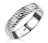 TJC Royal Bali Collection 9K Gold Wedding Band Ring 5mm Diamond Cut for Women & Men, Solid White Gold Rings, Wide Court Anniversary Band, Ladies Gold Rings Jewellery Gift Ring Size L