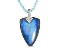 TJC Royal Bali Collection Labradorite Shield Pendant with Apatite Bead Chain Size 20, Handcrafted Sterling Silver Necklace, Balinese Artisan Jewellery, Stone of Transformation
