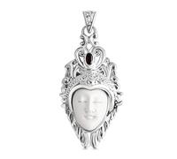 TJC Royal Bali Collection Ox Bone & Red Garnet Pendant in 925 Sterling Silver, Handcrafted Balinese Goddess Design, 6.18 Ct Statement Jewellery