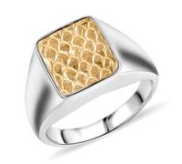 TJC Royal Bali Collection Two-Tone Sterling Silver Ring, Handcrafted Balinese Artisan Design with Honeycomb Textured Gold Centre, Polished Band, Modern Luxury Statement Jewellery- Size V