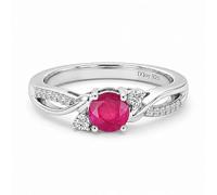TJC Ruby Birthstone Solitaire Ring for Women, 925 Sterling Silver, Moissanite Accent Infinity Twisted Vine Promise Engagement Ring, Rhodium Plated July Birthstone Jewellery Gift for Her Size N