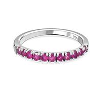 TJC Ruby Half Eternity Ring In Platinum Plated 925 Sterling Silver for Women Size S Red Gemstone July Birthstone