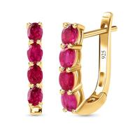 TJC Ruby Hoop Earrings for Women with Fish Hook in 14ct Gold Plated 925 Sterling Silver Prongs Setting Gift for Wife Red Gemstone July Birthstone Metal Wt. 2.63 Grams