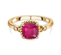 TJC Ruby Solitaire Ring for Women in 18ct Yellow Gold Plated 925 Sterling Silver Size O Prong Setting Red Gemstone July Birthstone Metal Wt. 3 Grams