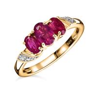 TJC Ruby Trilogy Ring for Women 925 Sterling Silver 3 Stone Engagement Ring, 18K Vermeil Yellow Gold Plating, Silver Rings for Women July Birthstone Jewellery Gift Ring Size V