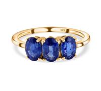 TJC Sapphire Trilogy Ring for Women 925 Sterling Silver 18K Vermeil Yellow Gold Plated, September Birthstone 3 Stone Gemstone Ring, Engagement Promise Ring GiftRing Size Q