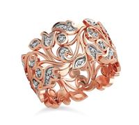 TJC Silver Rings for Women 925 Sterling Silver Leaf Vine Ring, Nature Inspired Wide Band Thumb Ring with Diamond Accent, Statement Ladies Ring, Rose Gold Plated Womens Jewellery Gift Size W