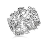 TJC Silver Rings for Women 925 Sterling Silver Leaf Vine Ring, Nature Inspired Wide Band Thumb Ring with Diamond Accent, Statement Ladies Ring, Platinum Plated Womens Jewellery Gift Size Z