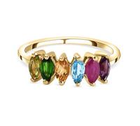 TJC Six Stone Ring Yellow Gold Plated 925 Sterling Silver Ruby Chrome Diopside for Women Size V Prong Setting Chrome Diopside Red Gemstone July Birthstone