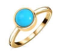TJC Sleeping Beauty Turquoise Solitaire Ring for Women Engagement Ladies Rings in 18ct Yellow Gold Plated 925 Sterling Silver Size U Blue Coloured December Birthstone Metal Wt. 2.1 Grams