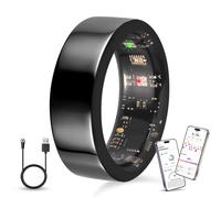 TJC Soul Smart V1 Black Smart Ring - Heart Rate, SpO2, Sleep & Fitness Tracker, Bluetooth 5.1, Magnetic Charging, IP68 Waterproof Smart Band Ring for Men & Women - Size Q