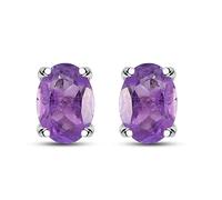 TJC Sterling Silver Amethyst Solitaire Stud Earrings for Women in Platinum Plated 925 Silver February Birthstone Earrings for Ladies Teen Girls Valentine's Gift for Girlfriend Wife