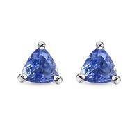 TJC Tanzanite Birthstone Stud Earrings for Women 925 Sterling Silver 14K Yellow Gold Plated, Trillion Cut Tanzanite Earrings, December Birthstone Jewellery, Hypoallergenic Tiny Studs