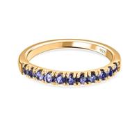 TJC Tanzanite Half Eternity Ring for Women in 18ct Yellow Gold Plated 925 Sterling Silver Size K Prong Setting Blue Coloured December Birthstone Metal Wt. 2 Grams