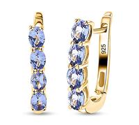 TJC Tanzanite Hoop Earrings for Women in Yellow Gold Plated 925 Sterling Silver Prongs Setting Gift for Mother Blue Coloured December Birthstone Metal Wt. 2.52 Grams