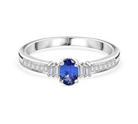 TJC Tanzanite Solitaire Engagement Ring for Women, 925 Sterling Silver Platinum Plated, Oval Tanzanite & Moissanite Ring with Accents, December Birthstone Promise Ring Size L