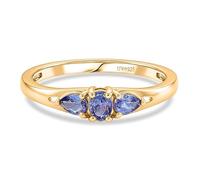 TJC Tanzanite Trilogy Ring for Women 3 Stone Engagement Ring 925 Sterling Silver Yellow Gold Plated, December Birthstone Jewellery Gift for Her, Mum, Wife Size M