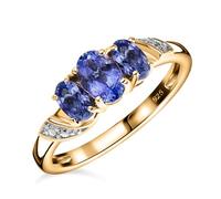 TJC Tanzanite Trilogy Ring for Women 925 Sterling Silver 3 Stone Engagement Ring, 18K Yellow Gold Vermeil Plating, Silver Rings for Women Birthstone Promise Jewellery Gift Ring Size M
