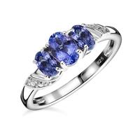 TJC Tanzanite Trilogy Ring for Women 925 Sterling Silver 3 Stone Engagement Ring, Platinum Plating, Silver Rings for Women Birthstone Promise Jewellery Gift Ring Size T