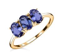 TJC Tanzanite Trilogy Ring In Yellow Gold Plated 925 Sterling Silver for Women Size N Prong Setting Blue Coloured December Birthstone