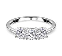 TJC Three Stone Ring White Cubic Zirconia CZ in Platinum Plated 925 Sterling Silver for Women Size O with Prong Setting Metal Wt. 1.1 Grams