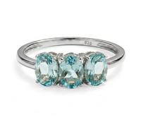 TJC Three Stone Trilogy Ring for Women 925 Sterling Silver Platinum Plated, Aquamarine March Birthstone Anniversary Engagement Promise Ring Jewellery Gift for Her Size J