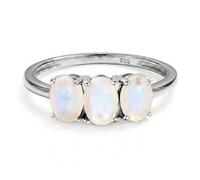 TJC Three Stone Trilogy Ring for Women 925 Sterling Silver Platinum Plated, Moonstone June Birthstone Anniversary Engagement Promise Ring Jewellery Gift for Her Size P