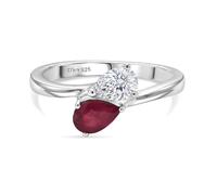 TJC Toi Et Moi Birthstone Ring for Women, 925 Sterling Silver Rhodium Plated, Ruby & Moissanite Two Stone Promise Engagement Anniversary Ring, July Birthstone Jewellery Gift, Size T