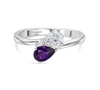 TJC Toi et Moi Ring Women, Sterling Silver, Amethyst & Moissanite, Size L