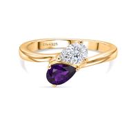 TJC Toi et Moi Ring Women, Sterling Silver, Amethyst & Moissanite, Size S