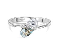 TJC Toi et Moi Ring Women, Sterling Silver, Aquamarine & Moissanite, Size P