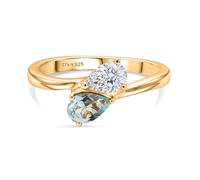TJC Toi et Moi Ring Women, Sterling Silver, Aquamarine & Moissanite, Size Q