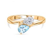 TJC Toi et Moi Ring Women, Sterling Silver, Blue Topaz & Moissanite, Size V