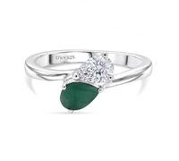 TJC Toi et Moi Ring Women, Sterling Silver, Emerald & Moissanite, Size Q