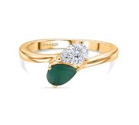 TJC Toi et Moi Ring Women, Sterling Silver, Emerald & Moissanite, Size Q